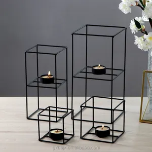 Großhandel handgemachte dekorative geometrische quadratische Metall Tee licht Display Tischplatte Kant stück Hochzeit begünstigt Kerzenhalter