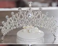 Grosir Baru Mode Mewah Kristal Berlian Imitasi Mahkota Pengantin Tiara untuk Wanita Pengantin Pernikahan Aksesoris Rambut