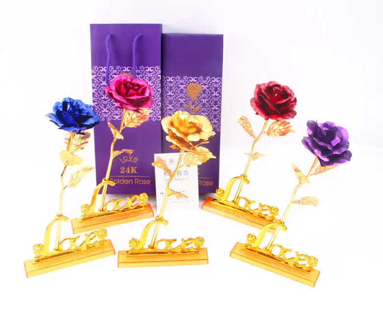 Patent Products 24k Gold Foil Rose Flower Gift For Valentines Day Flowers For Wedding Return Gifts Home Decoration