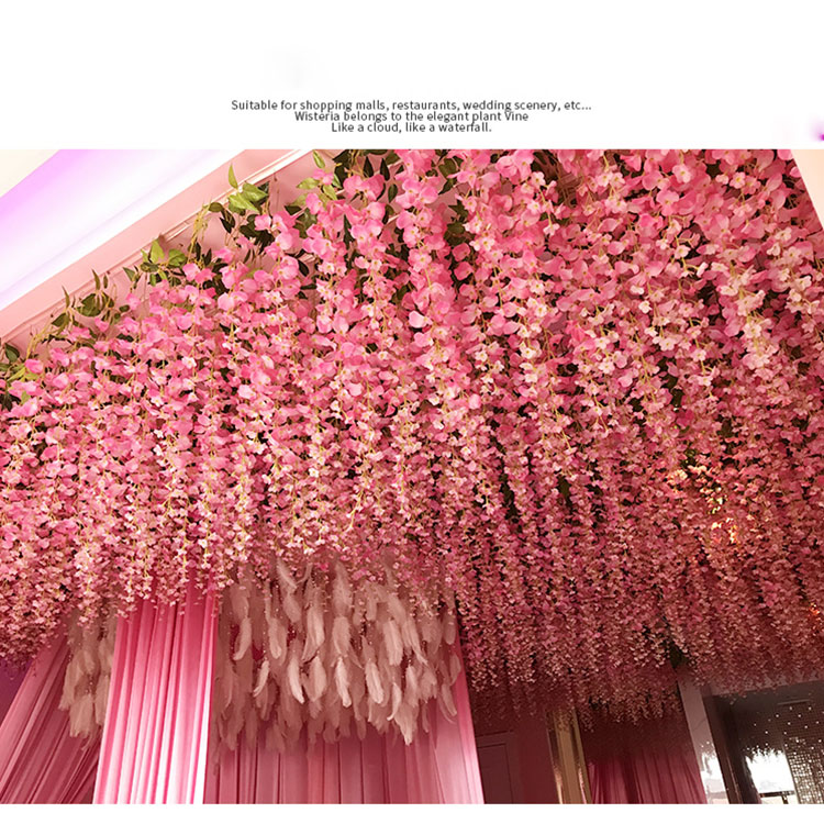 Good Quality Artificial Wedding Flower Wall Decoration For Free Samples 75cm 110cm 12pcs Hanging Wisteria Flowers