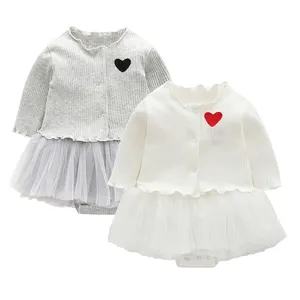 Ausgefallene feste Baby Mädchen Herbst Kleidung Set, gerippte Baby Sweater Mantel Tutu Stram pler Kleid für 0-12 Monate kleine Mädchen