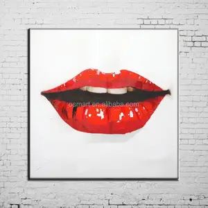 Man Favorite Hand Painted Lips Painting Facing Forward On Canvas Hot Red Lip Oil Painting Sexy Lips for Room Decor Art