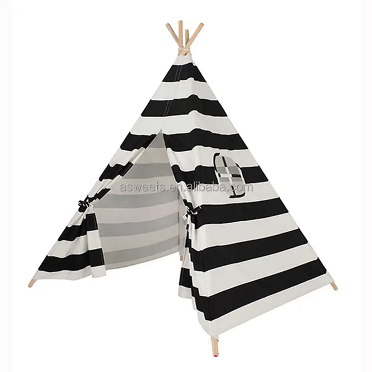 Trẻ em Ấn Độ Tipi Màu Trắng Và Màu Đen Sọc Trẻ Em Teepees Bông Vải Playhouse Vải Trong Nhà Chơi Nhà