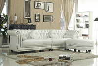 Bestseller Modernes Weißes Echtleder Europäisches Chesterfield Gestepptes L-förmiges Sofa-Set für Wohnzimmer