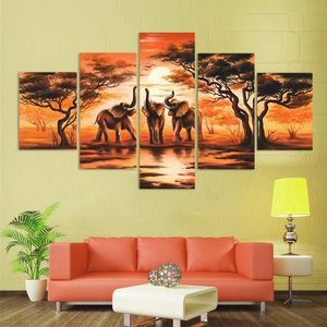 Set di 5 Stampe <span class=keywords><strong>su</strong></span> <span class=keywords><strong>Tela</strong></span> Astratte dell'Elefante, <span class=keywords><strong>Dipinti</strong></span> Artistici Creativi di Animali per Decorazione Murale della Camera da Letto - Product Image 3