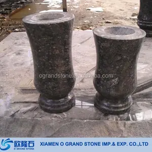 Customized Hand carved Butterfly Blue Granite Flower Vases For Tombstones wholesale