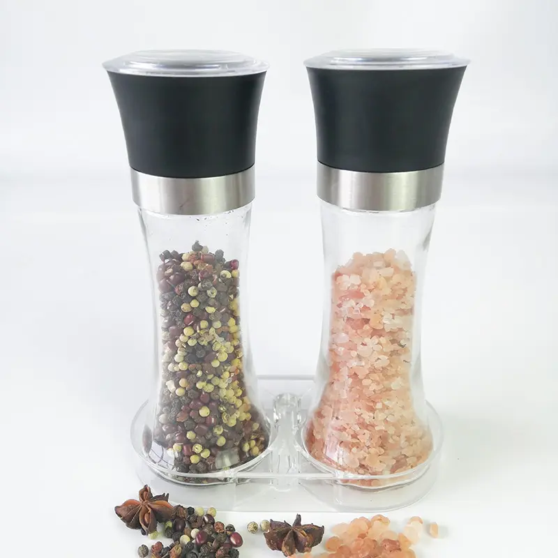 180ML Manual tall sea salt pepper crusher spice salt pepper mills glass bottle with grinder