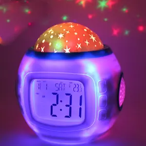 Reloj despertador Digital LED con proyección de cielo y música, calendario con sonido Natural para pared