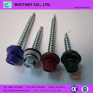 Vis de toiture auto-perceuse SDS à tête hexagonale métrique en acier inoxydable zingué de Taïwan avec rondelle collée - Product Image 3