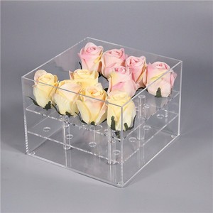 Acrylic Box Flowers Acrylic Premium Long Lasting Clear Acrylic Rose Box For Roses With Lid For 16 Hole Preserved Flowers In A Box