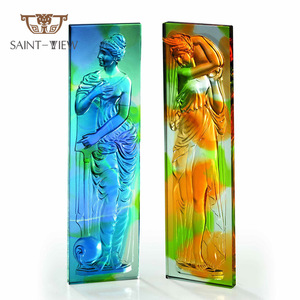 Plaques murales décoratives intérieures de mariage en verre cristal moulé sur mesure, peintes en jaune et bleu, écologiques, avec impression UV effet <span class=keywords><strong>brique</strong></span> - Product Image 3