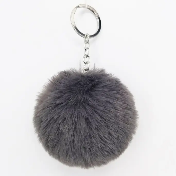 2022 Fashionable 2.9inch simple design Fluffy cute faux fake fur plush pompom pompon ball keychain key holder