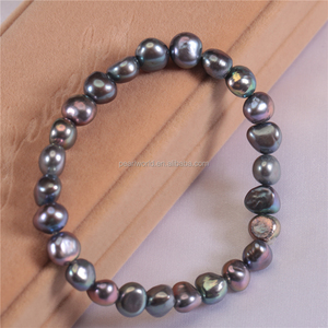 8-9mm acqua dolce reale d'acqua dolce della perla barocca naturale monili del braccialetto del braccialetto elastico di stirata del braccialetto della perla - Product Image 3