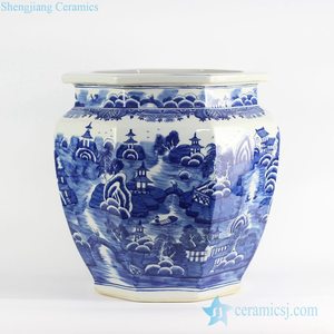 RYLU101 jardinière en céramique <span class=keywords><strong>dynastie</strong></span> <span class=keywords><strong>Qing</strong></span> période de l'empereur Kangxi peinture à la main antique porcelaine bleue et blanche grand extérieur - Product Image 4