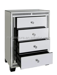Sparkly Crushed Diamond Mirrored Bed 4 <strong>Drawers</strong> High <strong>Side</strong> Table Tall Chest - Product Image 5