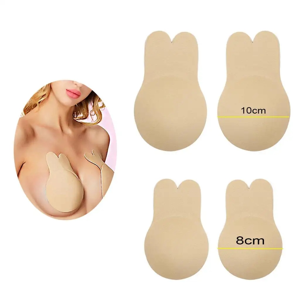 Soft Nude stick on bra Bunny ear lifting nipple cover Reusable Invisible Self Adhesive Silicone Breast lift Bra