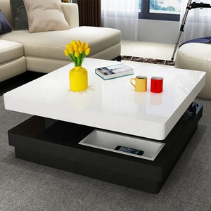 Two Layer Hidden Storage Design Modern Home Furniture Rotatable High Gloss MDF <strong>Swivel</strong> Coffee <strong>Table</strong> - Product Image 3