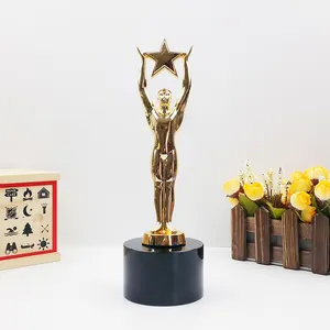 Hot selling Wholesale China Golden Metal Oscar Trophy With Black Crystal Base