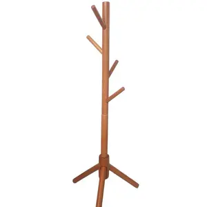 Perchero de pie de madera con 4 ganchos, soporte de árbol de madera para abrigos, sombreros, bolsos