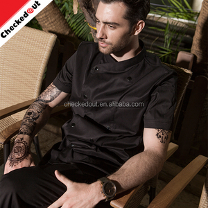 OEM de alta calidad de manga corta blanco al por mayor uniforme de <span class=keywords><strong>cocina</strong></span>, cruzado restaurante cocinero - Product Image 3