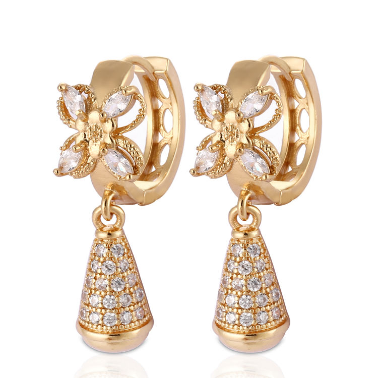 HD 2018 Fashion Designs 18K Gold Plated CZ Hoop Drop Earrings