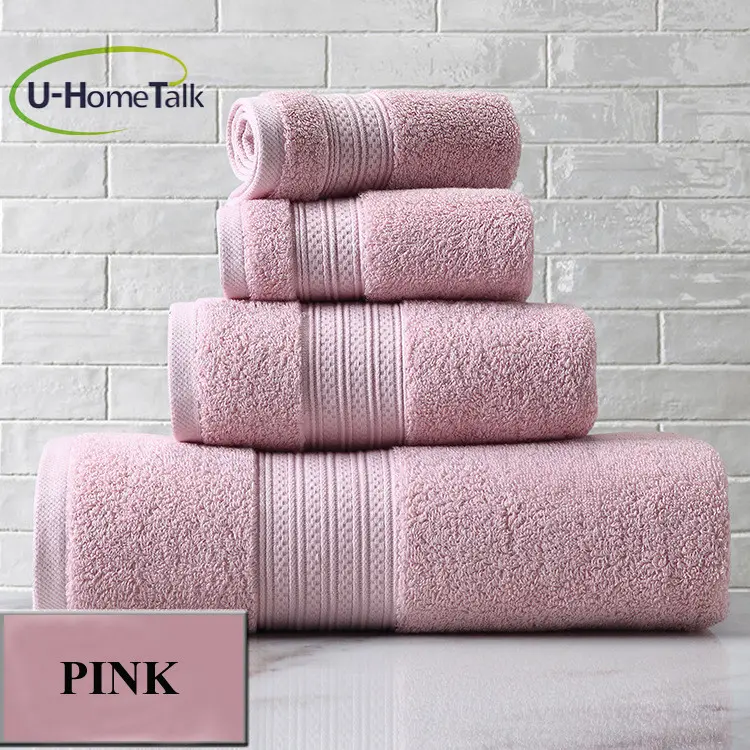 U-HomeTalk UT-TJ165 Luxury Cotton Bath Towel 16s Full Hotel Towel Set Egyptian Cotton Size 33*33cm 40*70cm 80*150cm Pink,Grey