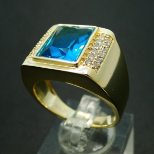 <span class=keywords><strong>Anillo</strong></span> de Hombre de Plata 925 Chapado en Oro <span class=keywords><strong>Amarillo</strong></span> <span class=keywords><strong>con</strong></span> <span class=keywords><strong>Topacio</strong></span> Azul, <span class=keywords><strong>Anillo</strong></span> Sencillo Personalizado para Joyería al por Mayor - Product Image 3