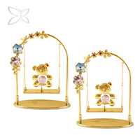 Crystocraft Oso de Peluche Bañado en Oro de 24k para Cristales, Arte Popular, Decoración de San Valentín, Regalo con Caja de Regalo