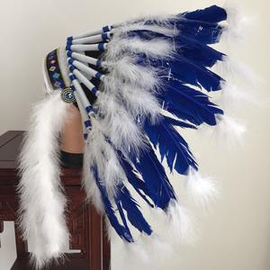 Hiasan Kepala Bulu Gaya India Biru dan Putih Berkualitas Tinggi - Product Image 1