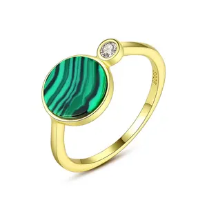 CZCITY Gelang Emas 925 Batu Malachite Perak Unik 18K Perhiasan Trendi Berlapis Modis Cincin Desain Wanita