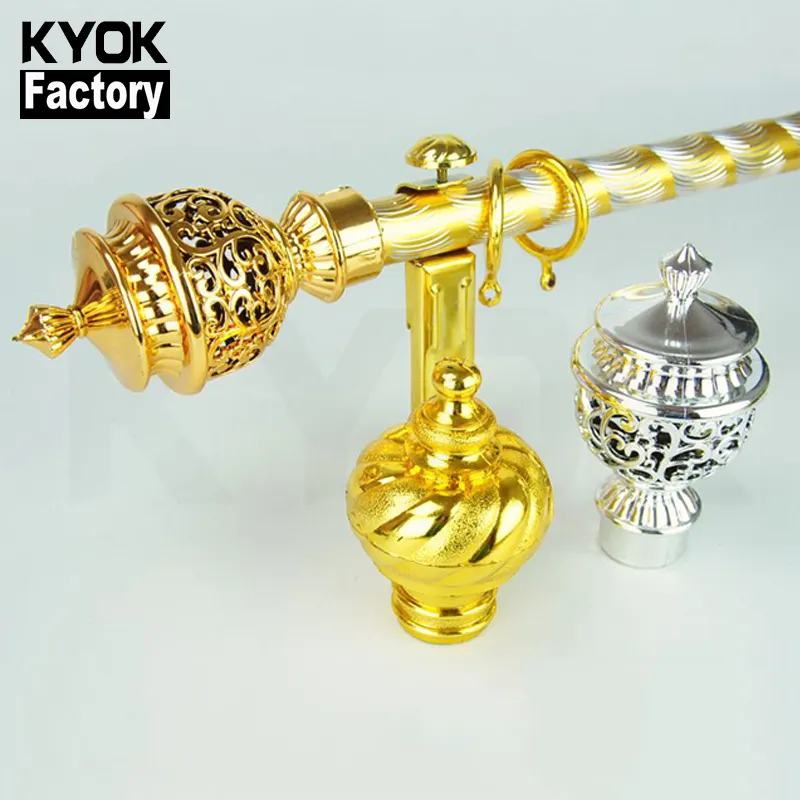 28mm Gold Accessories Aluminum Alloy Curtain Rods with Plastic Curtain Rods Set