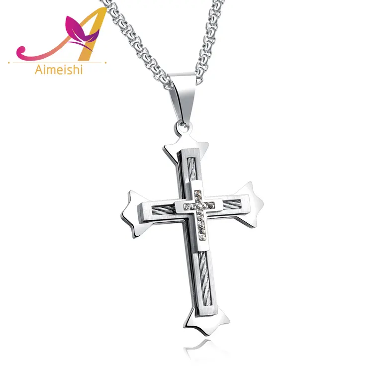 2020 Nuova Tendenza di Modo Del Mens Dei Monili di Accessori in Argento Doppia Croce Uomini di Disegno Trasversale Della Collana Del Pendente