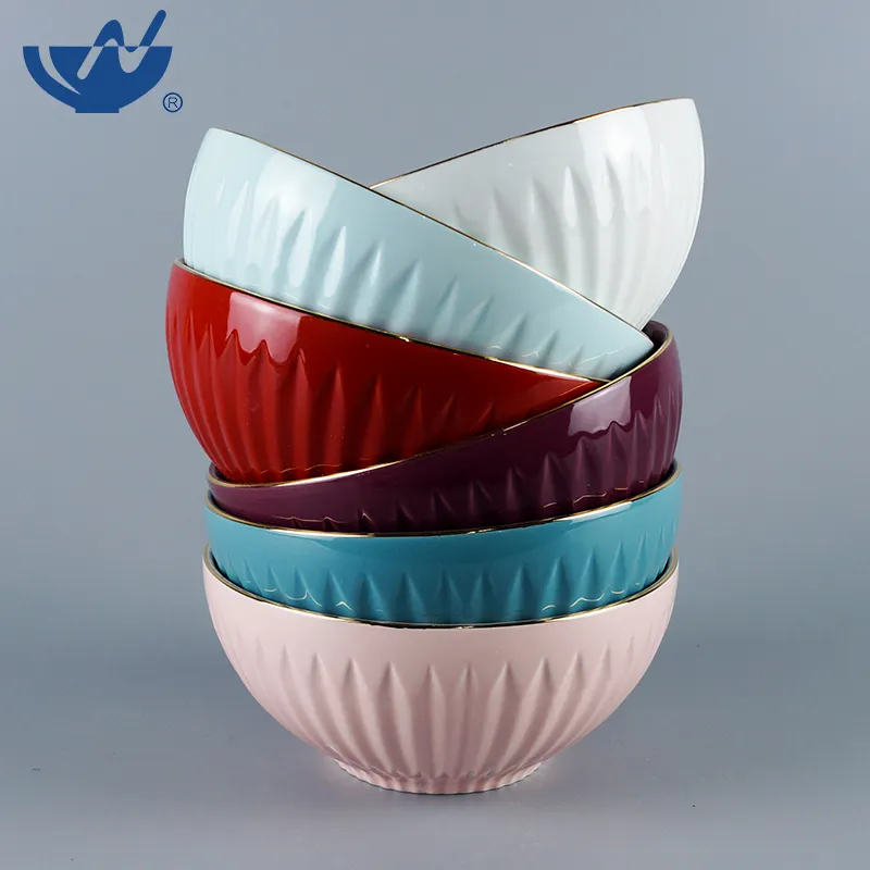 Wholesale Ceramic Soup Bowls Set Embossed Colored Porcelain Bowl Custom Logo