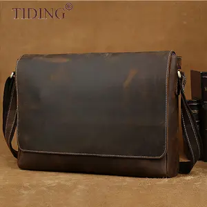 Tiding Custom Vintage Leder Messenger 15 Zoll Laptop tasche Single Shoulder Bag