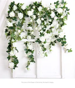 人造玫瑰藤 1.1 米 16 头丝绸玫瑰花环悬挂家庭派对装饰。