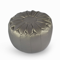 Pouf/tabouret ottoman rond en cuir PVC gris sidéral brodé marocain, fabrication sur mesure professionnelle, fabricants de poufs