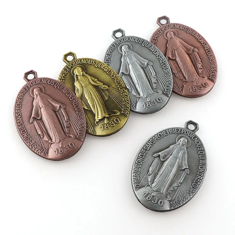 Médaillon personnalisé personnalisé sur mesure antique or argent bronze plaqué en alliage de zinc médaille miraculeuse pendentif jésus