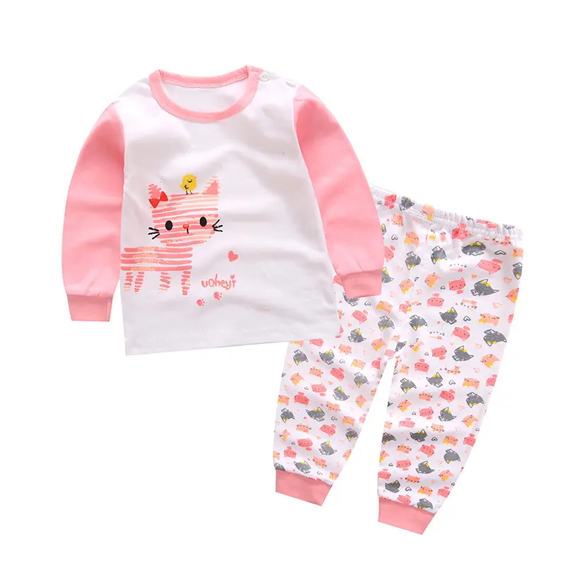 Cheap boys girls cartoon baby sleeping dresses wholesale pajamas set clothes for children China factory cotton knit sleepwear