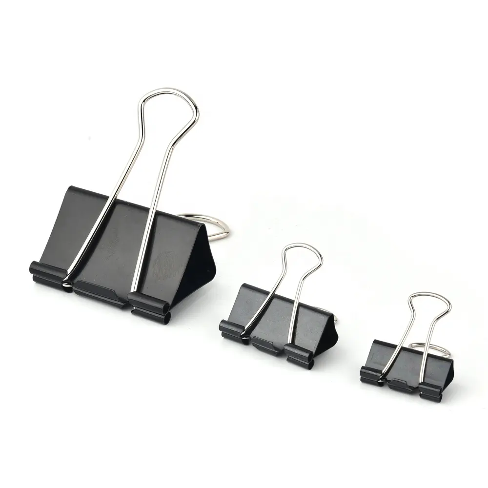 China Fabrikant bindmiddel clip zwart grote metalen rvs papier binder clips