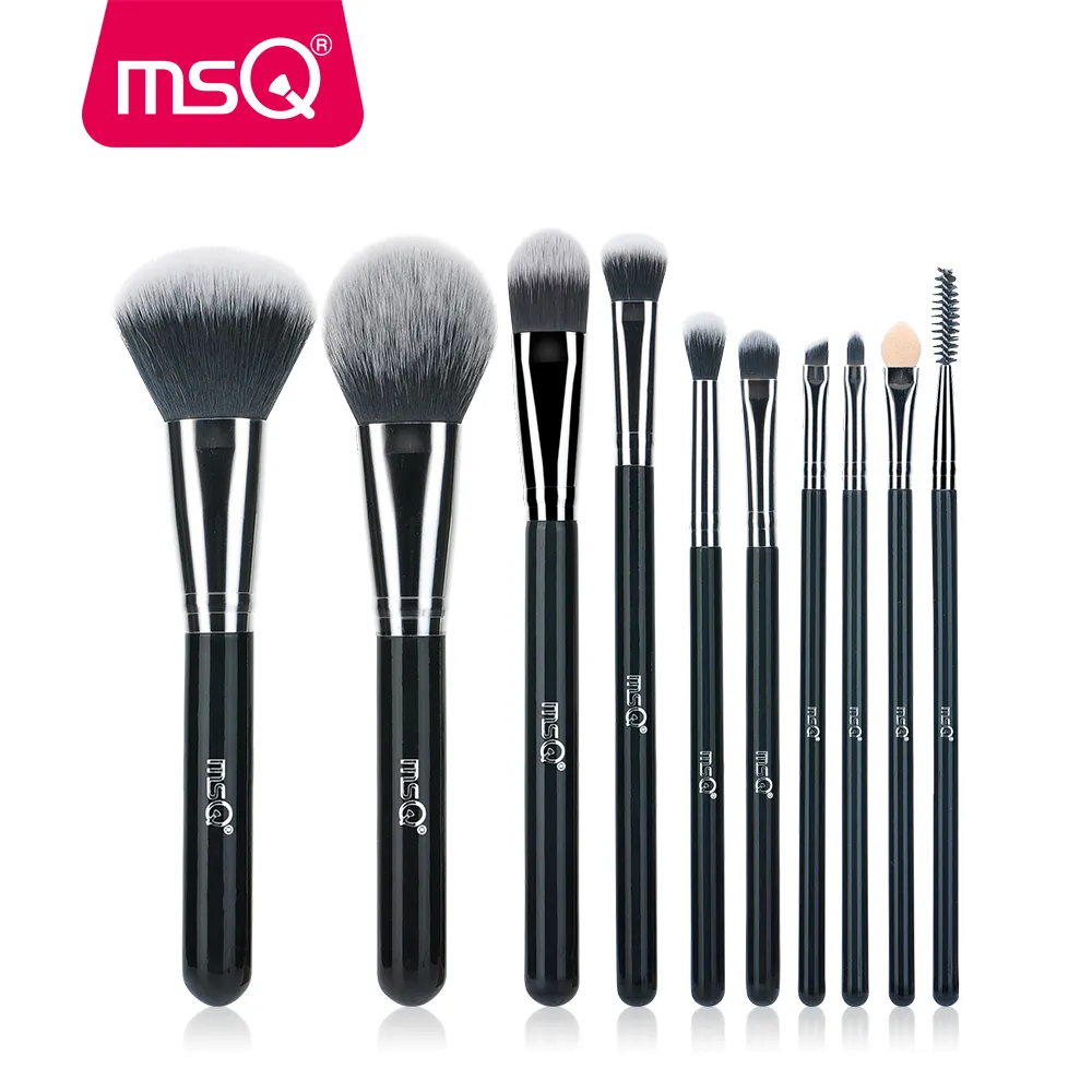 MSQ 10pcs makeup cosmetics crulty free make up brushes black white tip synthetic hair