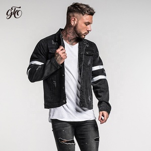 Chaqueta vaquera <span class=keywords><strong>de</strong></span> <span class=keywords><strong>hombre</strong></span> teñida Lisa <span class=keywords><strong>negra</strong></span> con diseño <span class=keywords><strong>de</strong></span> manga a la moda - Product Image 4
