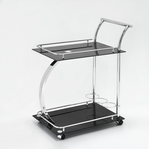 รถเข็นสี่ล้อทำจากแก้วทรงกลม2ชั้นพร้อมชั้นวางไวน์2ชิ้น - Product Image 4