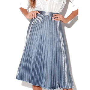 Falda <span class=keywords><strong>Midi</strong></span> Plisada en Línea A, Metálica, de Cintura Alta, Color Azul Claro - Product Image 4