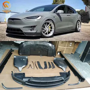 Kit Bodi Serat Karbon untuk Tesla, Model X R, Bumper Depan Belakang, Bebek Spoiler