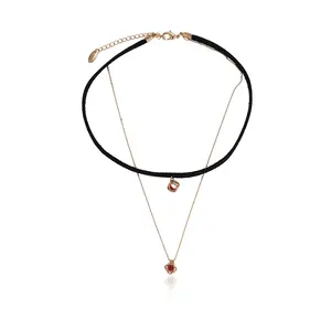 43631 best women necklace fashion simple 18k ruby diamond pendant gold plated lariat necklace