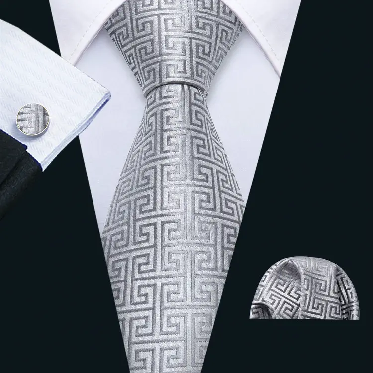 Gravatas cinza de pescoço xadrez e seda masculinas, gravatas luxuosas personalizadas, cinza, para negócios, atacado