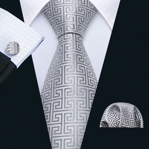 Di lusso di Business Personalizzata Grigio <span class=keywords><strong>Gemelli</strong></span> Hanky Cravatte Da <span class=keywords><strong>Uomo</strong></span> Commercio All'ingrosso Plaid di Seta Mens Cravatta Set - Product Image 1