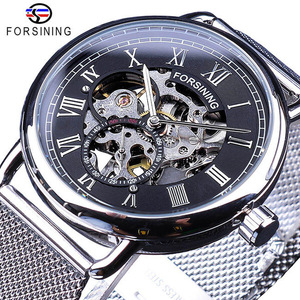 FORSINING-montre mécanique pour hommes, accessoire de luxe en acier inoxydable, doré, poignet, décontracté, chiffres romains, squelette - Product Image 5