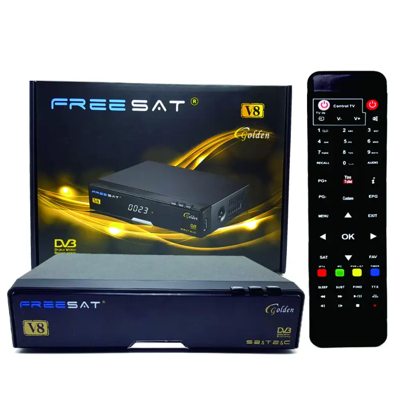 전체 Hd 1080 Freesat V8 황금 위성 수신기 Dvb-s2 + t2 + c Powervu Youtube Wifi Bisskey freesat V8 황금