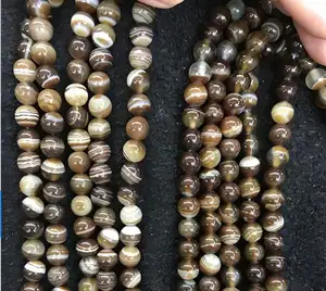 8mm round banded white stripe coffee agate beads